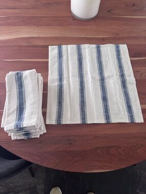 Pottery Barn Set of 12 Organic Cotton Striped Napkins Neutral Farmhouse